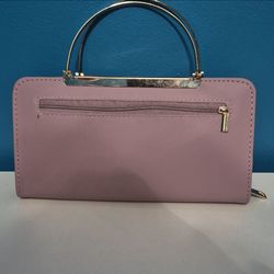 Pink Clutch Wallet with Gold Handle