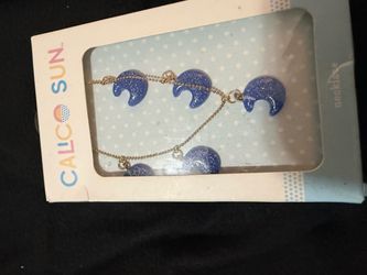 Calico Sun Blue Glitter Moon Necklace
