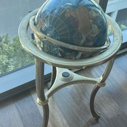 Vintage Kalifano Blue Lapis Mother of Pearl Standing Gemstone World Globe On Copper Stand w/ Compass