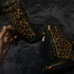 Rouge Helium Open Toe Leopard Print Heels #women heels