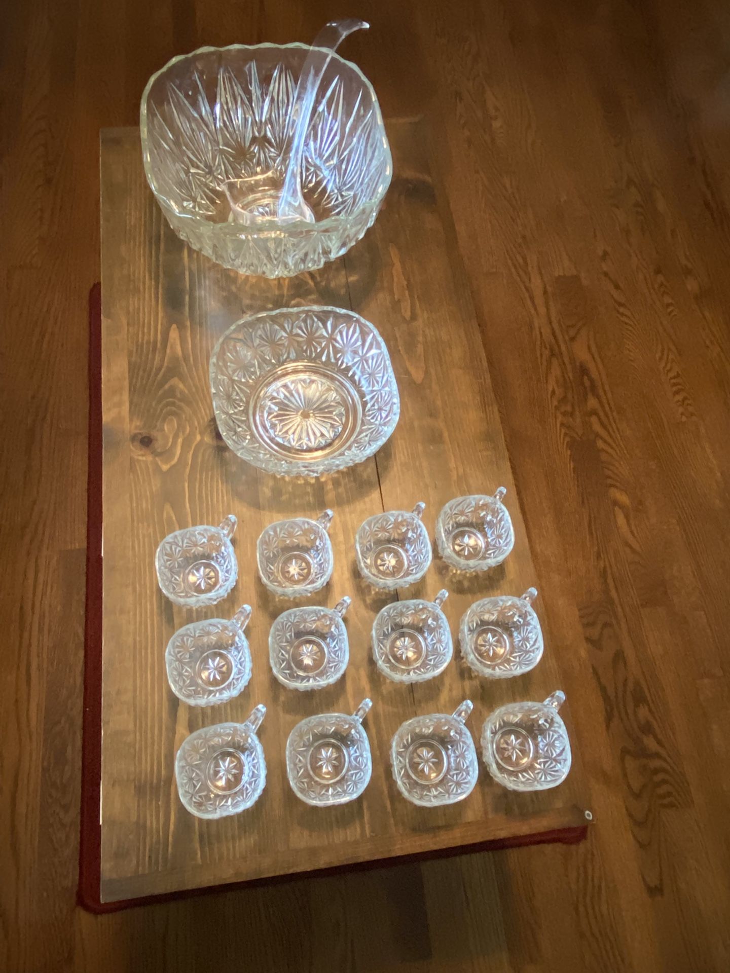Vintage Prescut Crystal Punch Bowl (s) with 12 glass cups