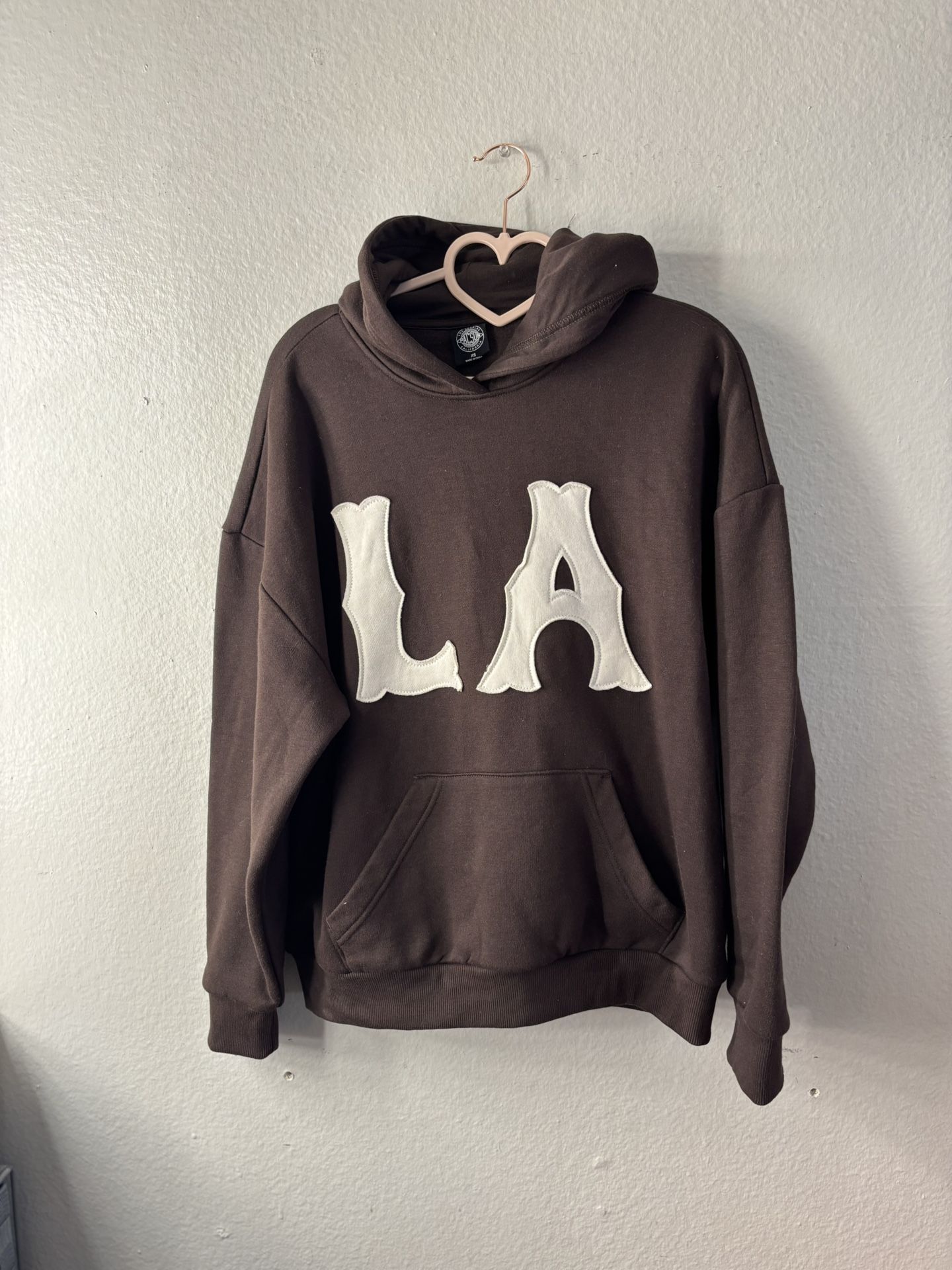 PacSun Brown and White LA Hoodie Sweatshirt