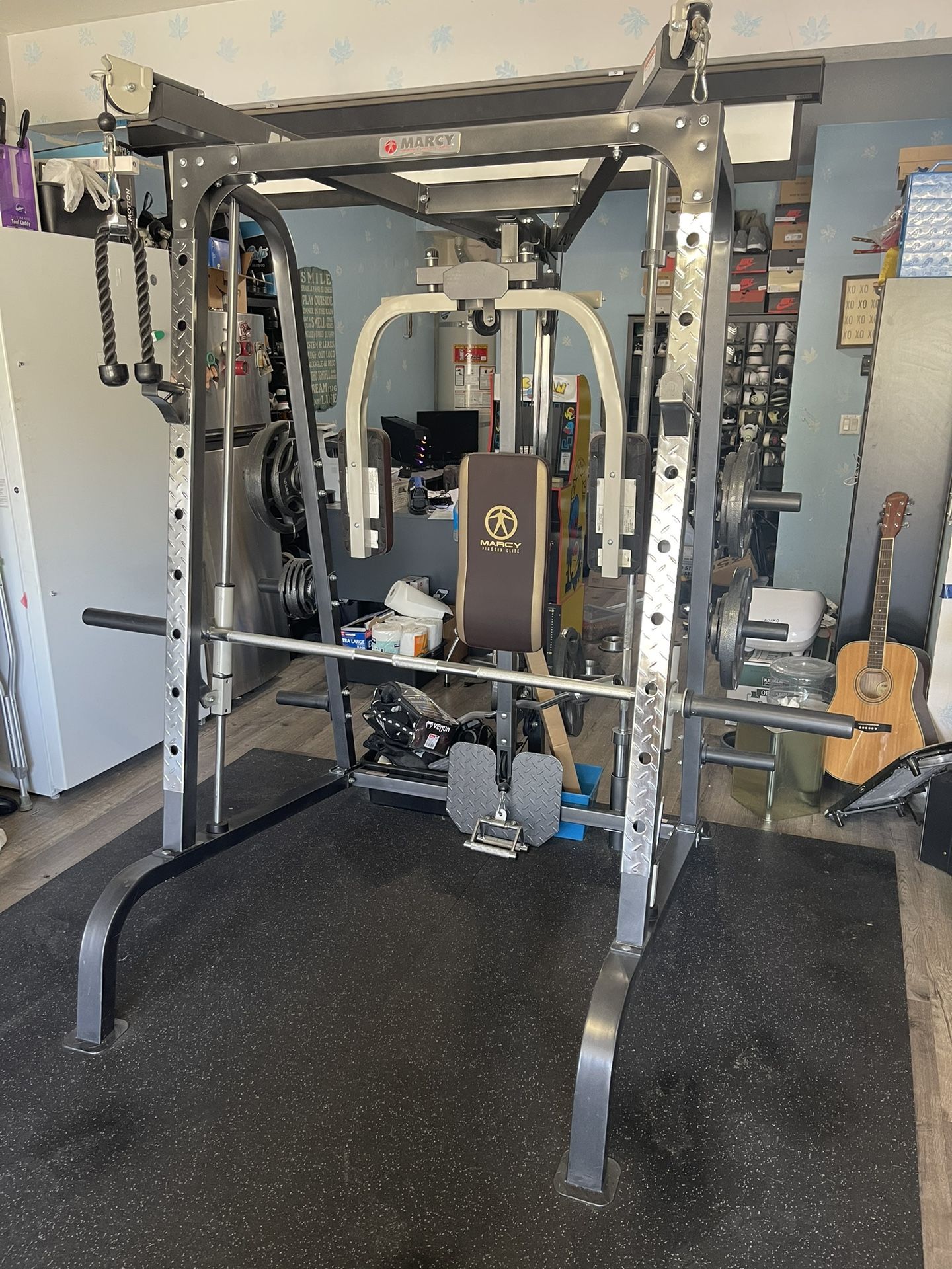 Indoor Home Gym With Weights Mat And Bench 