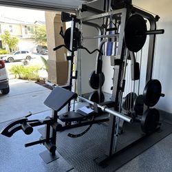 Vesta Fitness Smith Machine 2001 w/Bench Attachment | 230lb Bumpers Weights | 7ft Olympic Bar | Fitness | Gym Equipment | FREE DELIVERY🚚 