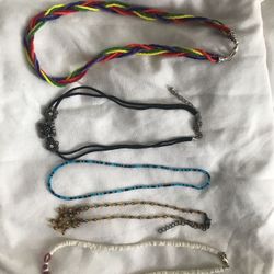 Handmade jewelry necklace choker white and pink rainbow black and orange black and blue metal