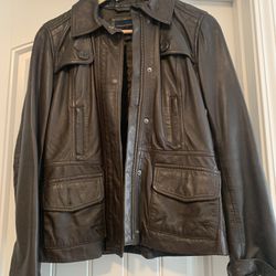 Banana Republic Women’s 100% leather zip w snap blazer coat jacket Espresso XS