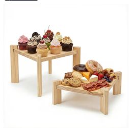 Set of 2 Wooden Dessert Display Risers