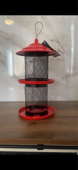 Red Two-Tier Mesh Bird Feeder