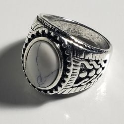 Size 10 Antique Silver Stone Vintage Jewelry Ring For Men and Women Ring Color White 