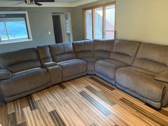 Large Gray Fabric Reclining Sectional Sofa Set