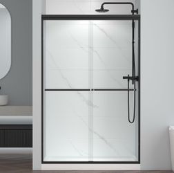 Enso Senka Double Sliding Glass Shower Door 44-48" W x 72" H, Matte Black
