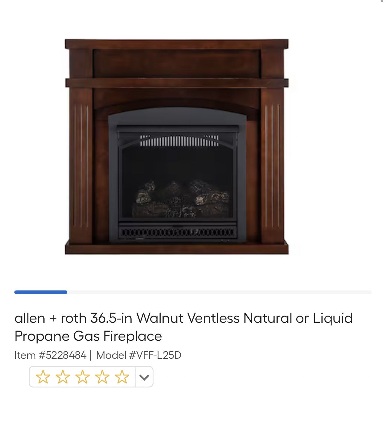 allen+roth vent-free 36.5 in dual fuel gas fireplace mocha walnut finish