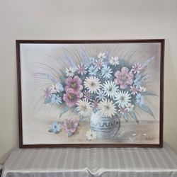 Lee Reynolds Vintage painting flowers in a vase Wall Art
