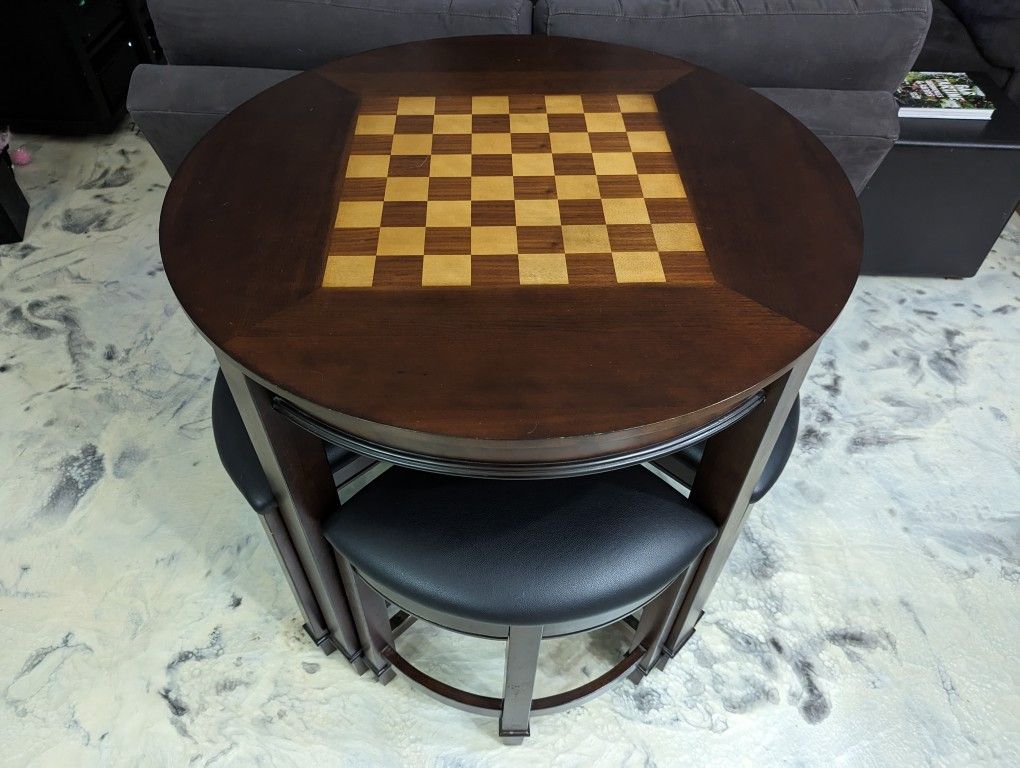 Chess Table With Four Stools.