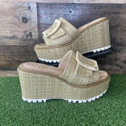 Sam Edelman Women's Livi Wedge Sandal Natural Raffia Size 7.5M