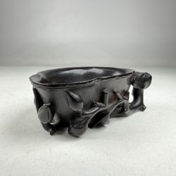 Fine 18th Century Chinese Carved Zitan Libation Cup Lotus & Seed Pod Motif Qing