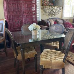 Wood Antique Table And 4 Chairs 