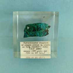 Authenticated Fragment of Copper Worked by Slaves at King Solomon’s Mines in Lucite Casing