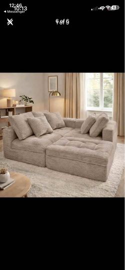 105"W Modular Cloud Sectional Sofa with Ottoman,Faux Rabbit Fur Velvet Frameless Sectional Sofa Couc