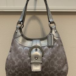 Coach Fabric Hobo Shoulder Bag Silver/Grey. Like new. 