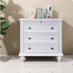 28” White 3 Drawer NightStand
