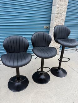 Set of 3 Black Adjustable Bar Stools