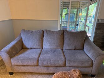Gray Fabric 3-Seat Sofa with Rolled Arms