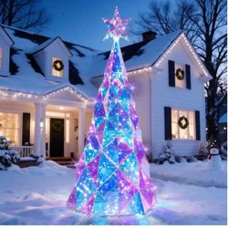 Giant Outdoor Christmas Tree Decorations,50" Pre-lit Prismatic Iridescent Christmas Tree Decor with 120LED, Large Christmas Light Up Yard Decorations