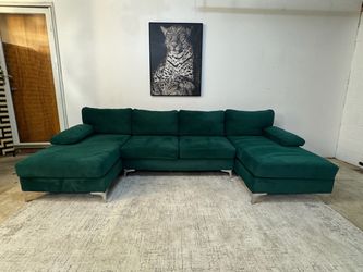 Green Velvet 4-Seater U-Shaped Sectional Sofa