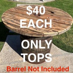 Reclaimed Wood, Rustic Barrel Table Tops, Heavy & Solid, 48” Wide, Sanded & Unfinished, 4ft Wide, Located In LaHabra Ca