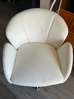 White Petal Faux Leather Makeup Vanity Desk Chair, Swivel Wheels