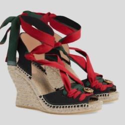 Authentic Gucci Wrap Ankle Wedges Size 7