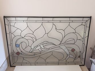 Large 57” x 37” Leaded Stained Glass Decorative Window Panel