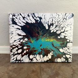 11x14 Small BRAND NEW Hand Painted Abstract Artwork Multi Colored Black Teal