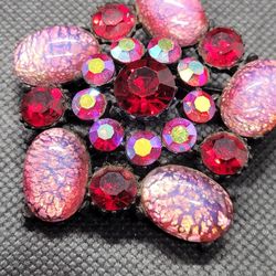 Vintage Pink Rhinestone Brooch 