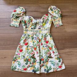 Alice + olivia kristie smocked floral Print Mini Dress