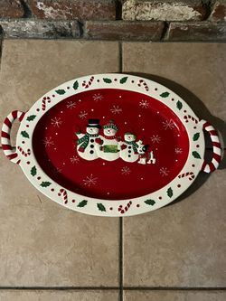 Ceramic Christmas Snowman Platter 