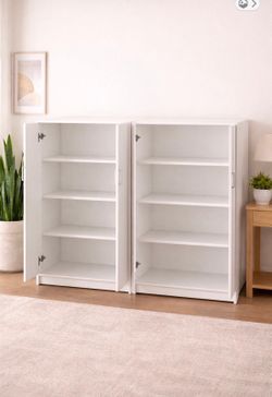 Modern White Storage Cabinet Frosted Translucent Front Doors Adjustable Shelves