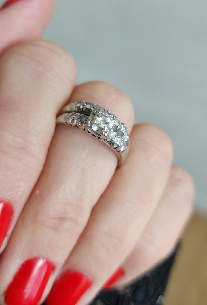 Engagement Set 14 K White Gold  Size 8