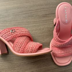 Best Offer - COACH Crochet Leather Sandals Heels - Barbie Pink, Size 6.5