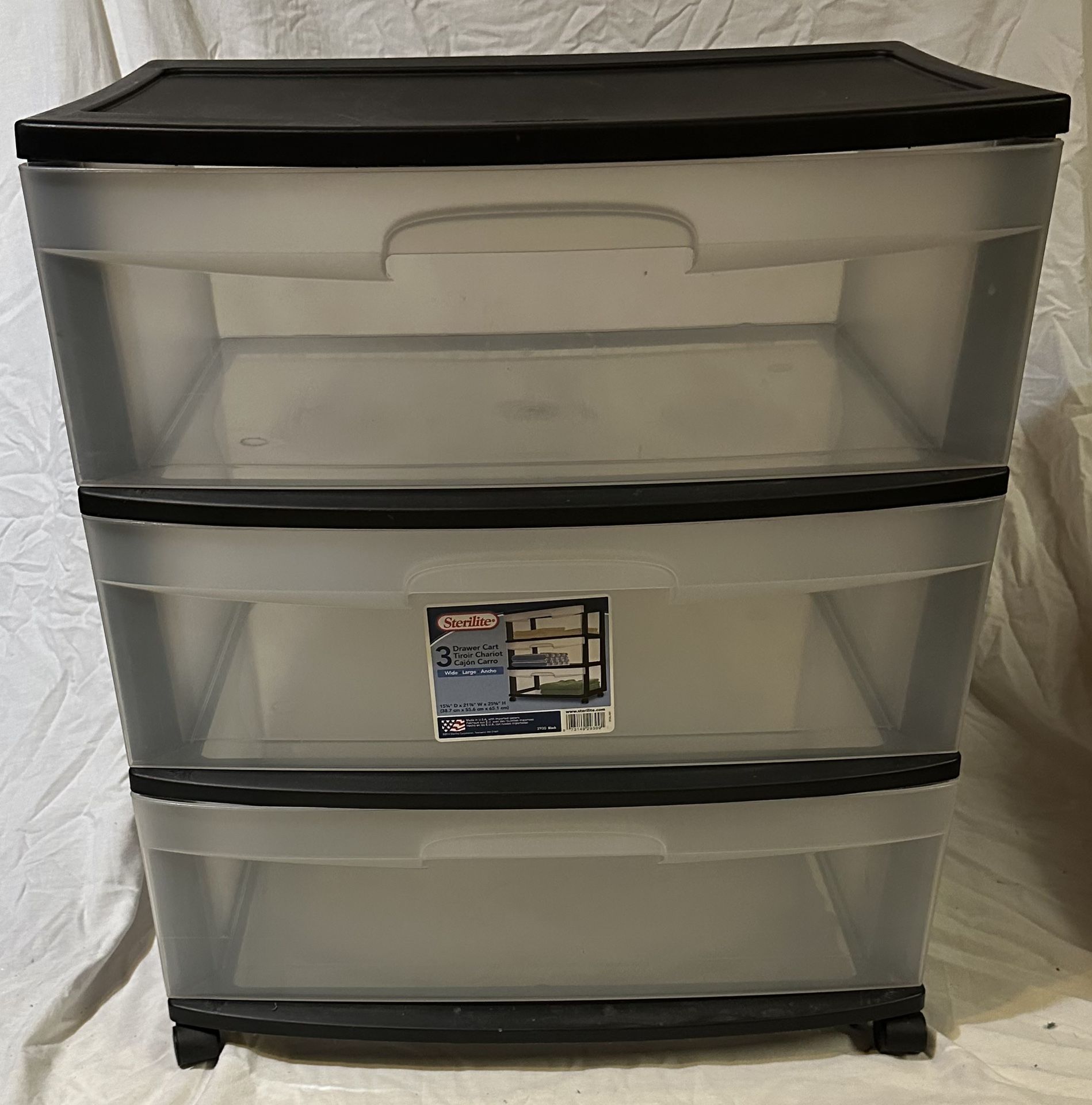 Sterilite Wide 3 Drawer Cart Black With Wheels