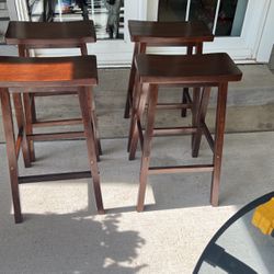 Four Solid Wood walnut Counter High Stools 