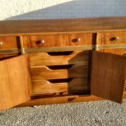 Antique Solid Mahogany Wood Dressers Set/ With Solid Antique Brass Handles