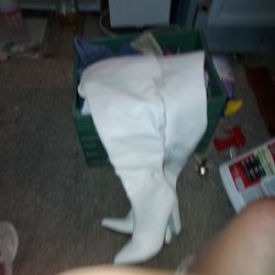 White Thigh High  Boots Size 7.5