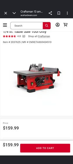 BRAND NEW IN BOX Craftsman 13 amps Corded 8-1/4 in. 8-1/4 in. Table Saw
This compact benchtop table saw from Craftsman offers a powerful 13-amp motor