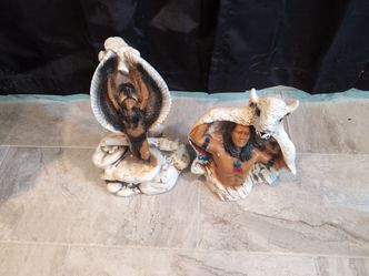 Vintage Set of Native American Statues Ceremonial and with Buffalo