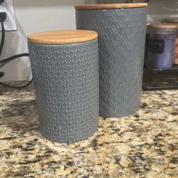 Modern Gray Kitchen Canisters – Ceramic + Bamboo (Set of 2)