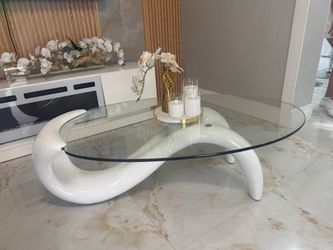 Modern Glass Coffee Table with White Sculptural Base