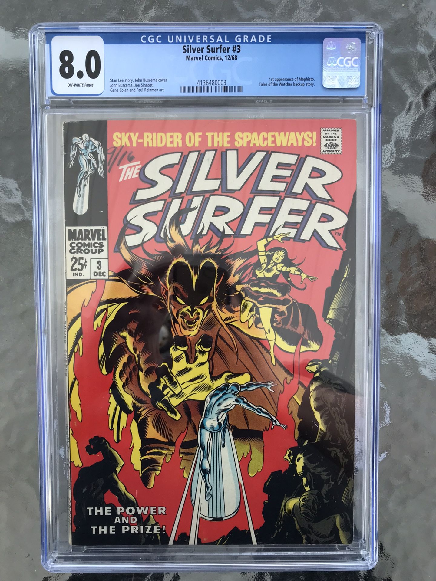 Silver Surfer #3 (1968) CGC 8.0 — 1st appearance of Mephisto; Stan Lee Buscema