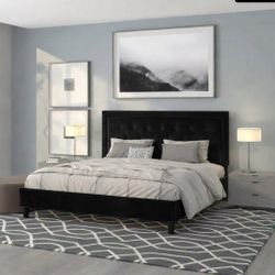 Black velvet queen bed frame, excellent condition